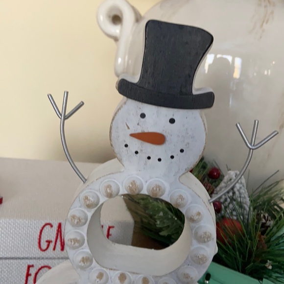 Modern Farmhouse Whitewashed Wood & Metal Winter Holiday Snowman - Picture 6 of 9